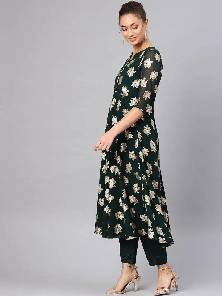 Green Printed Georgette Suit Set - Libas