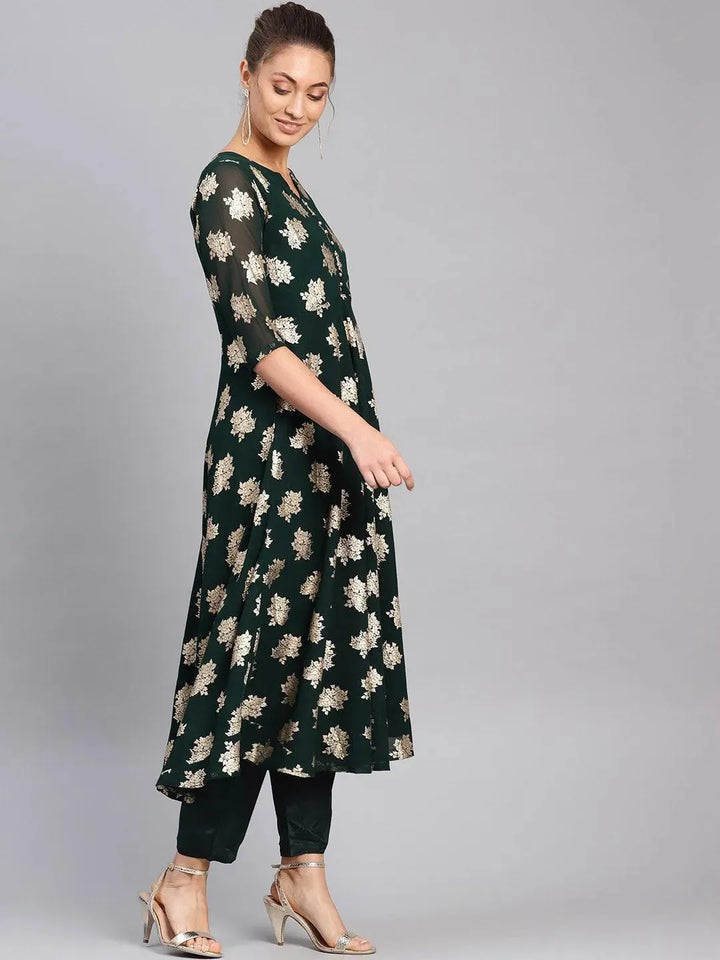 Green Printed Georgette Suit Set - Libas