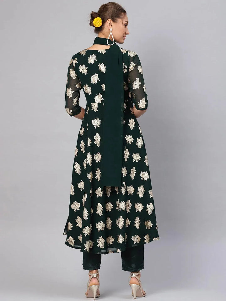 Green Printed Georgette Suit Set - Libas