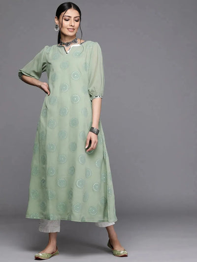 Green Printed Georgette Kurta - Libas