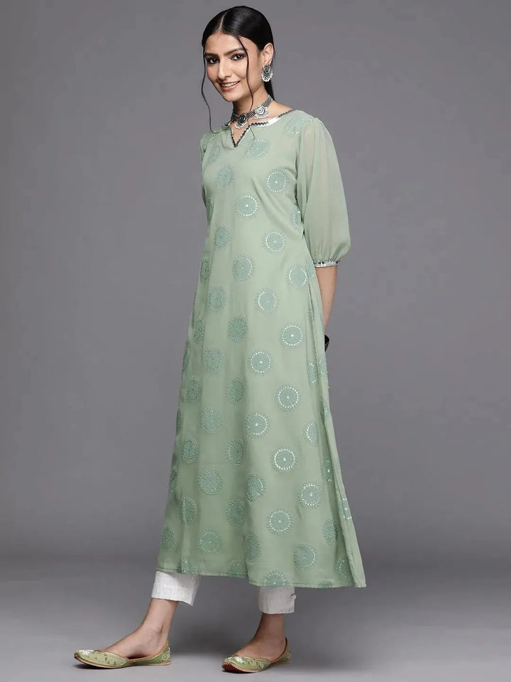 Green Printed Georgette Kurta - Libas