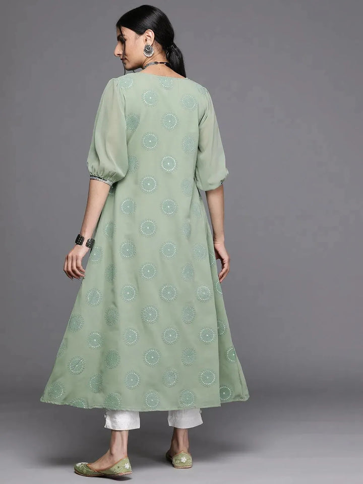 Green Printed Georgette Kurta - Libas