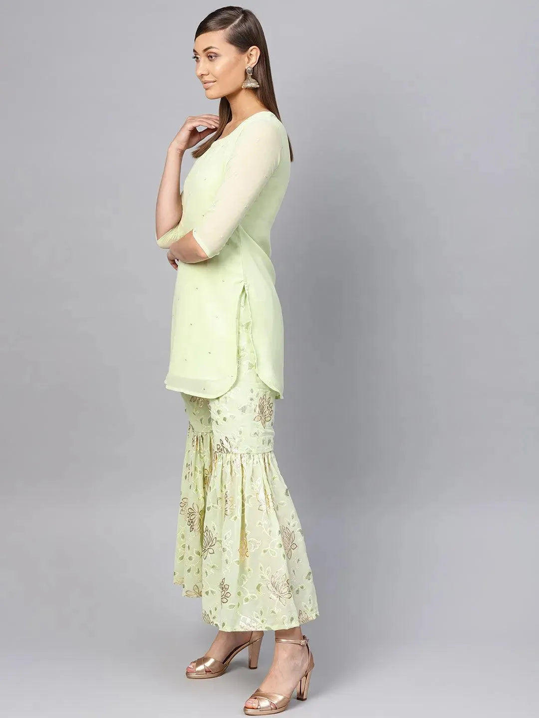 Green Printed Georgette Suit Set - Libas