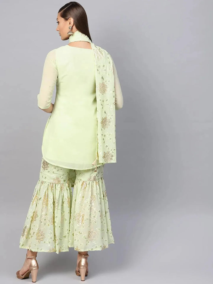 Green Printed Georgette Suit Set - Libas