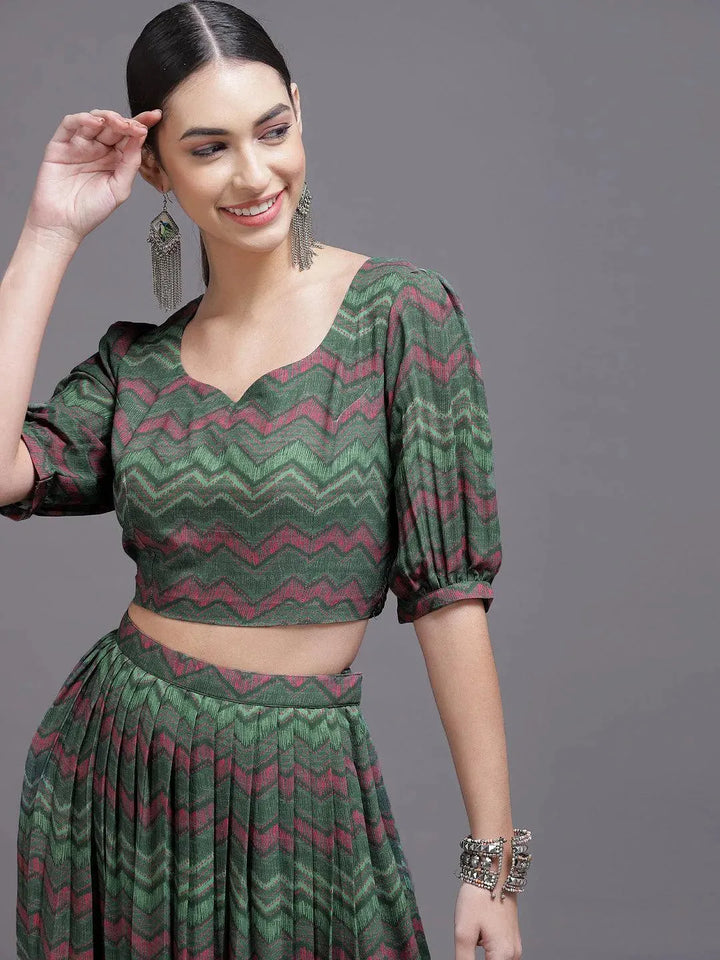 Green Printed Georgette Co-Ords - Libas