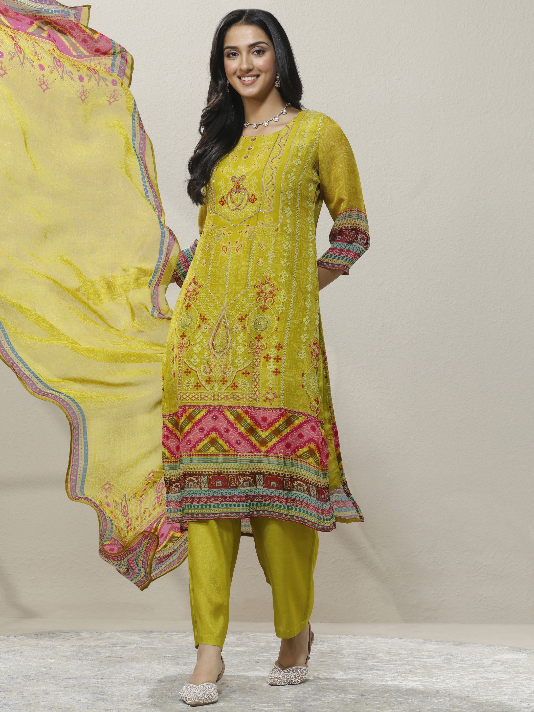 libas Green Printed Organza Straight Suit Set With Dupatta-picture-43