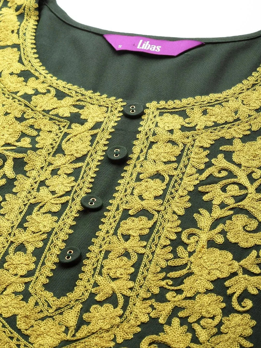 Green Printed Pashmina Wool Kurta - Libas 
