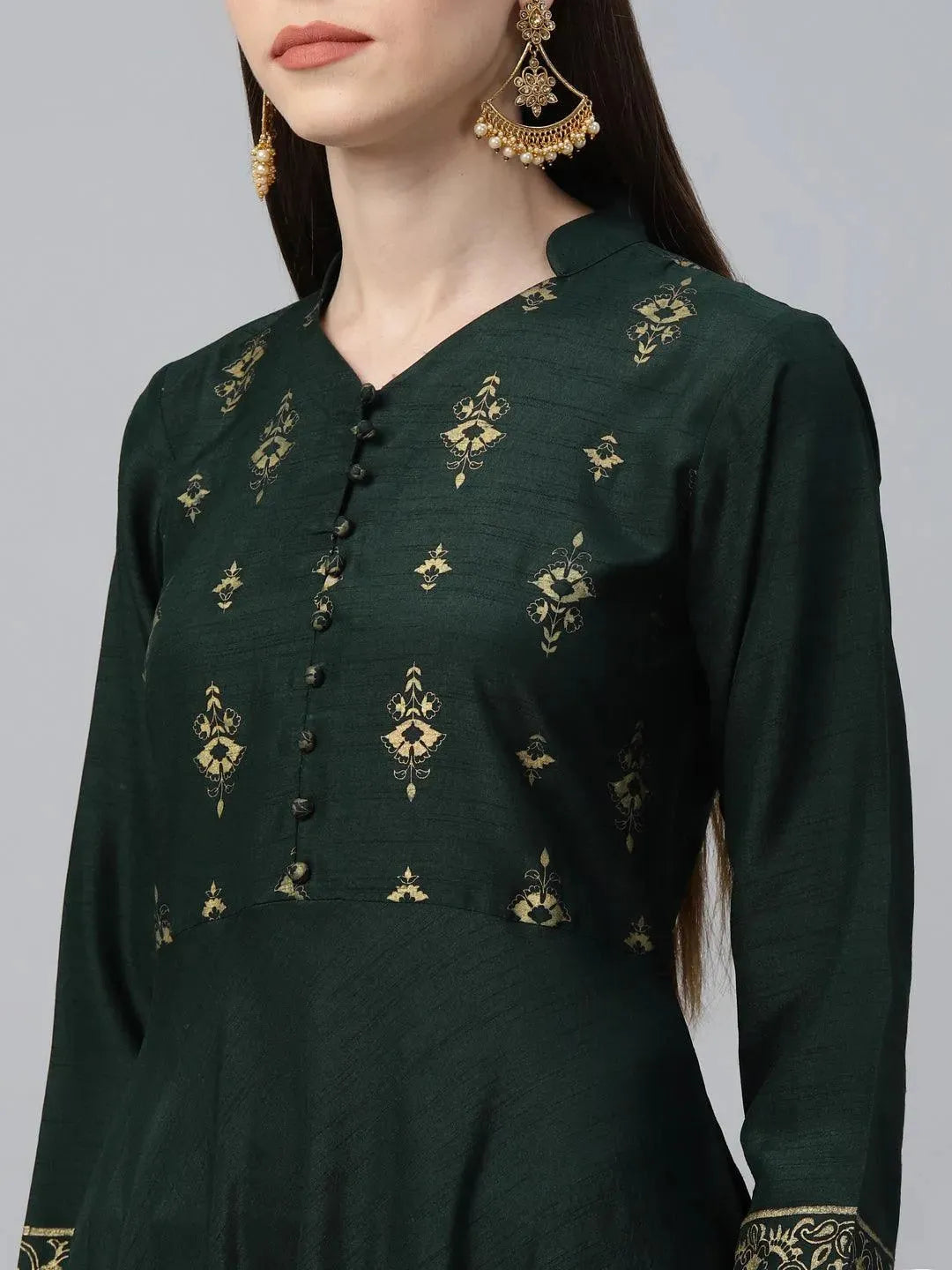 Green Printed Polyester Kurta Set - Libas