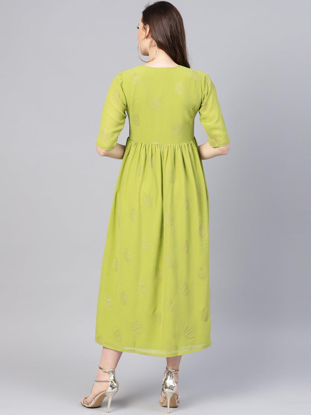 Green Printed Polyester Dress