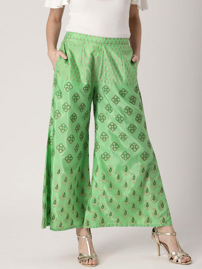 Green Printed Polyester Palazzos - Libas