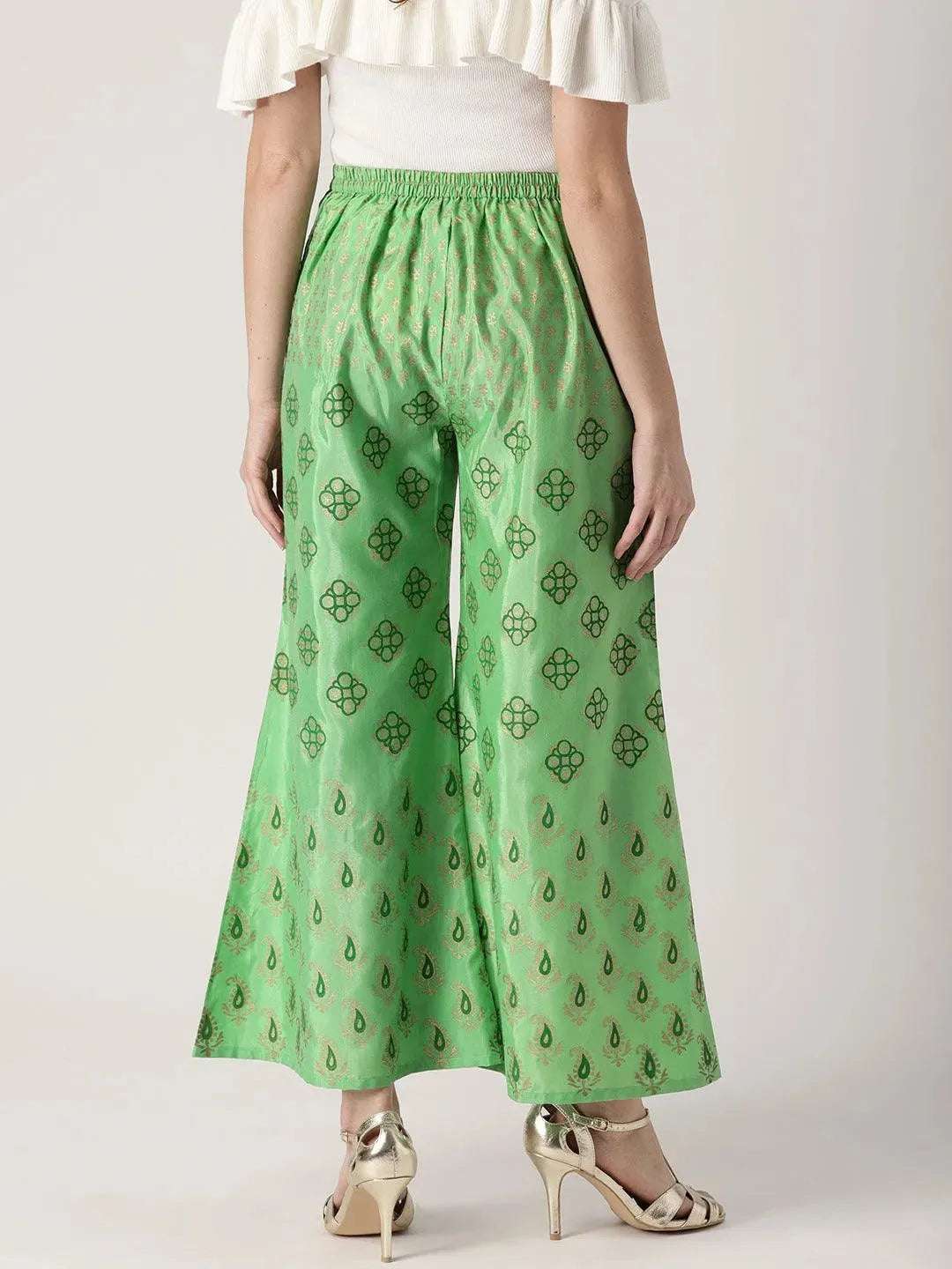 Green Printed Polyester Palazzos - Libas