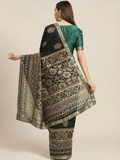 Green Printed Polyester Saree - Libas