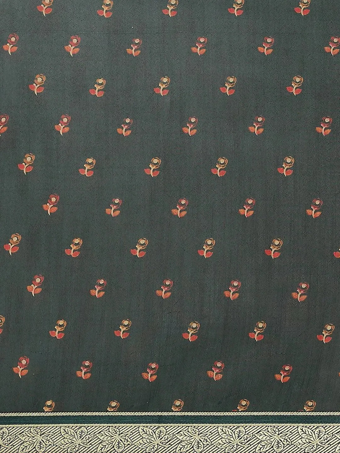 Green Printed Polyester Saree - Libas 