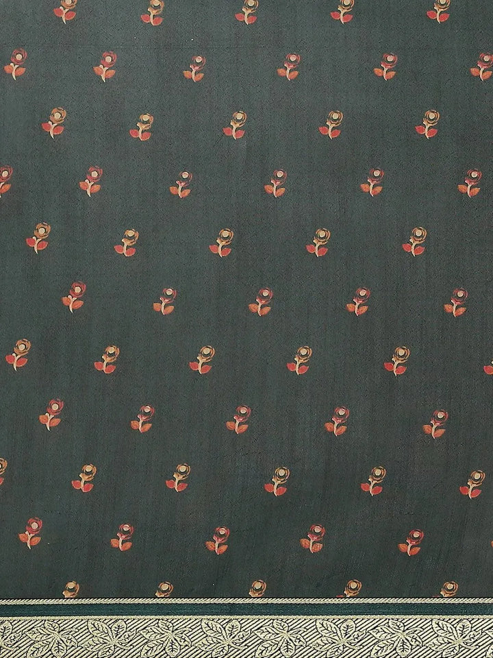 Green Printed Polyester Saree - Libas