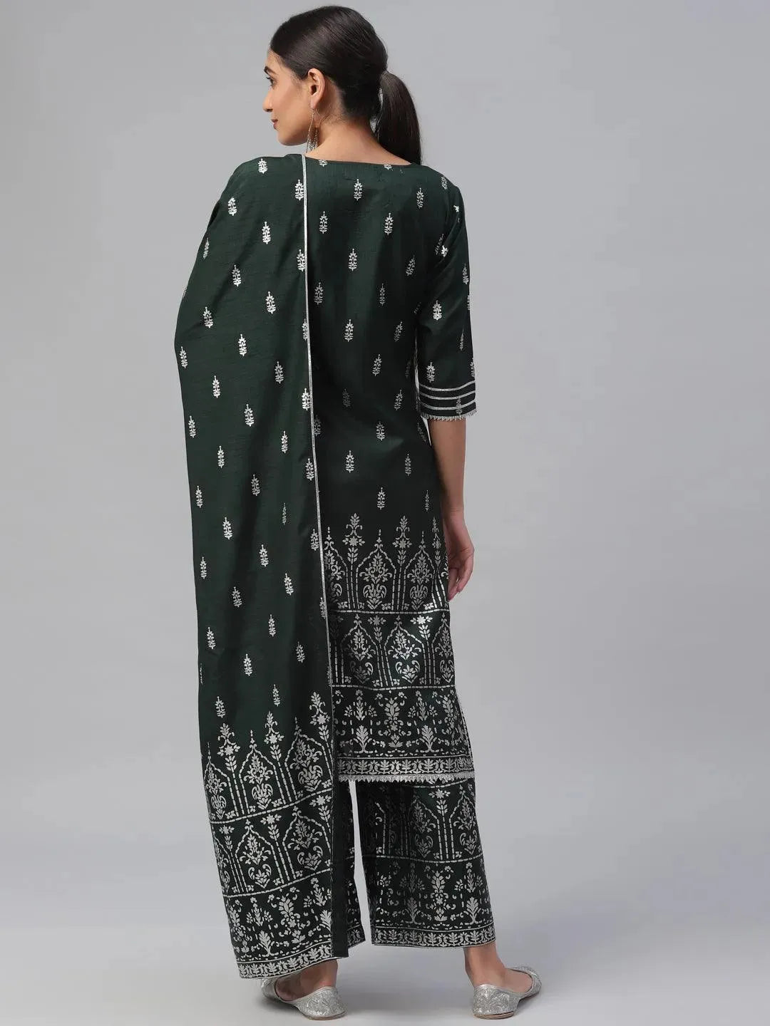 Green Printed Polyester Suit Set - Libas