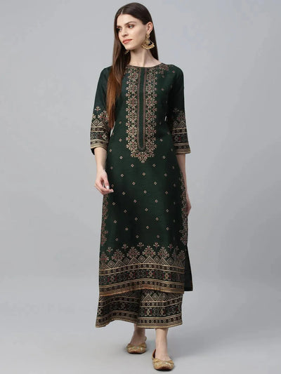 Green Printed Polyester Kurta Set - Libas