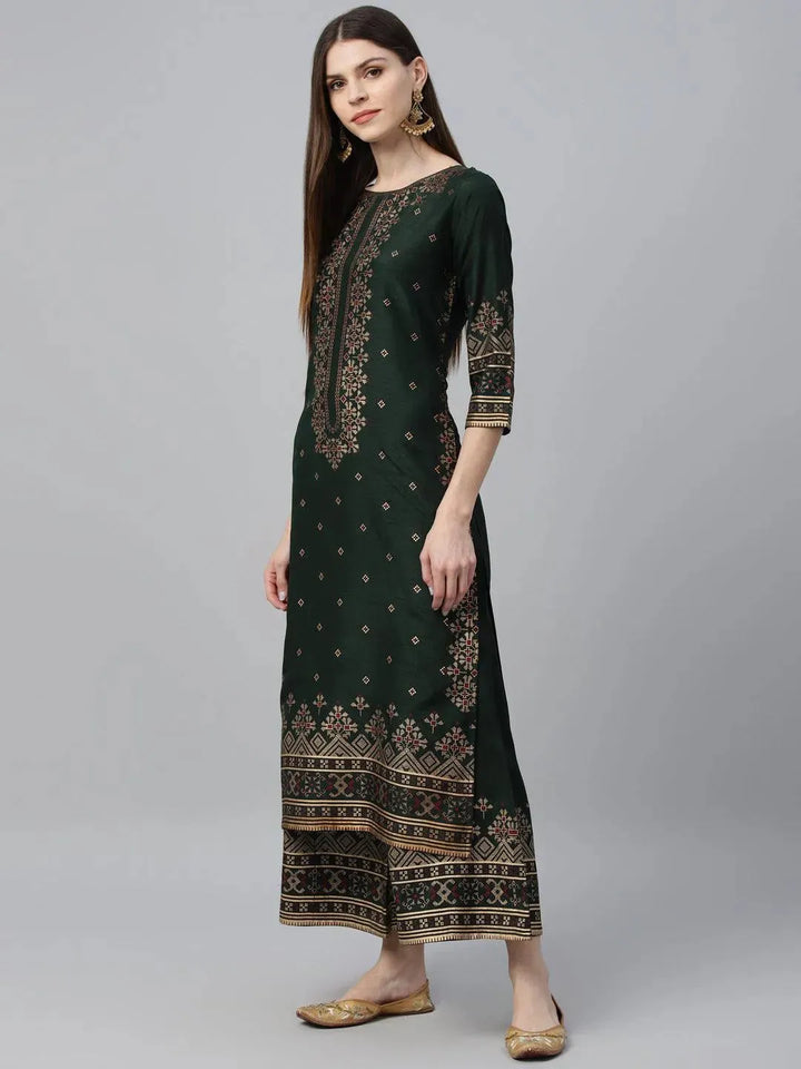 Green Printed Polyester Kurta Set - Libas