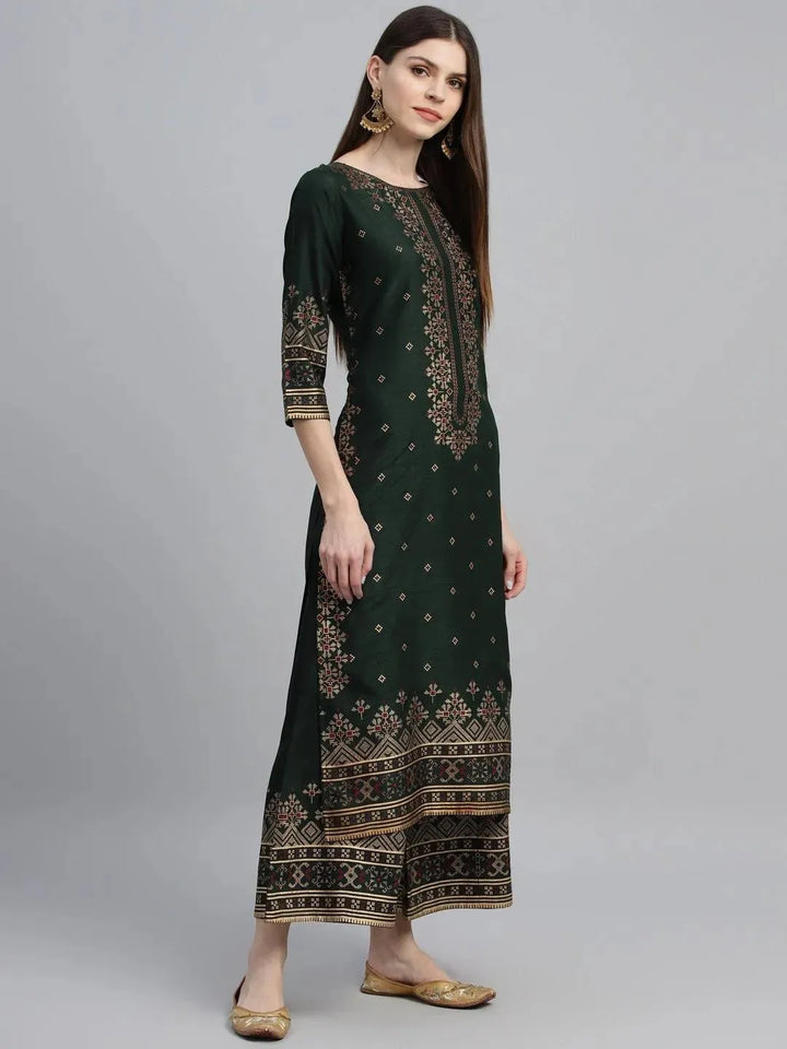 Green Printed Polyester Kurta Set - Libas