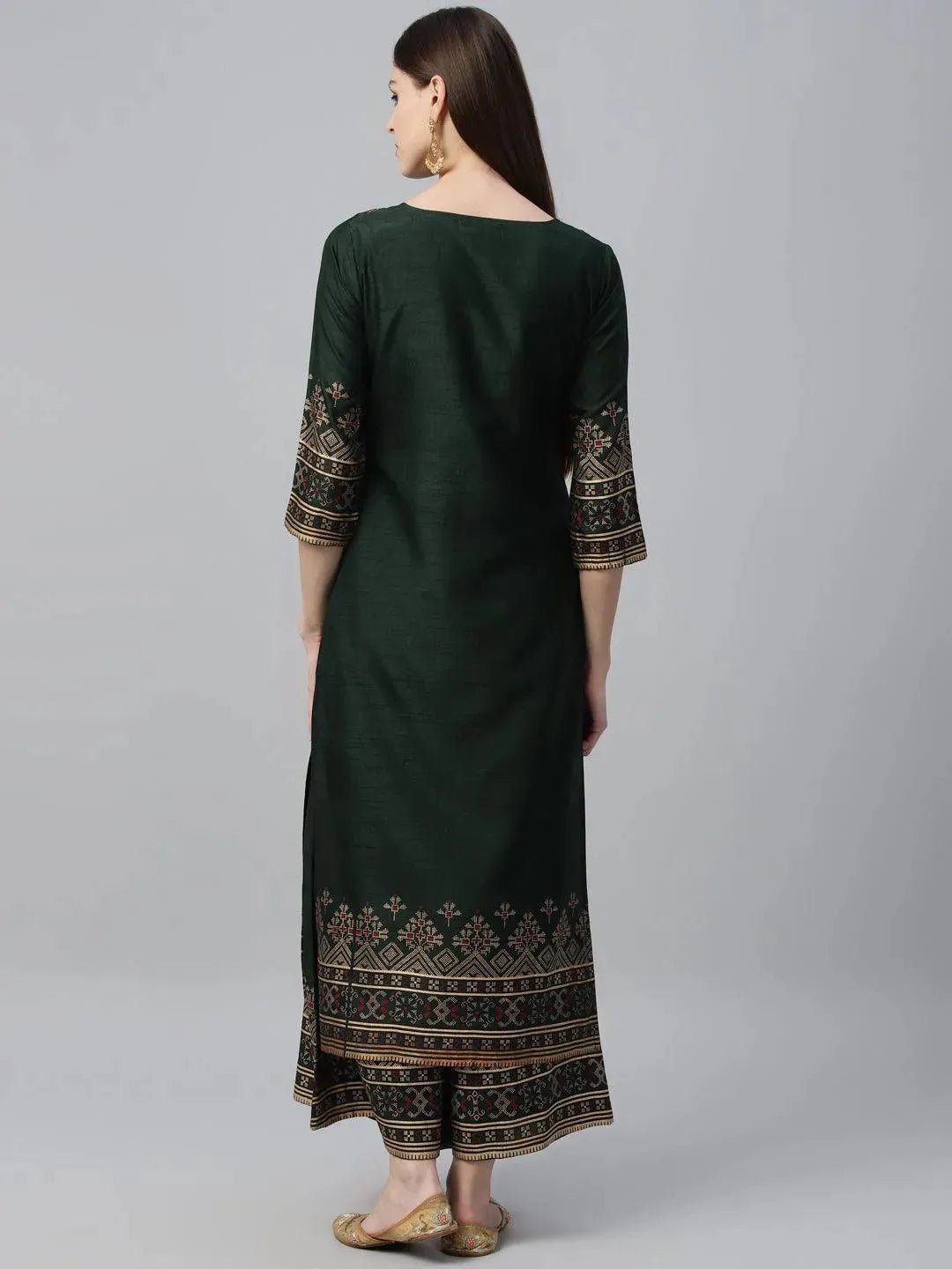 Green Printed Polyester Kurta Set - Libas 