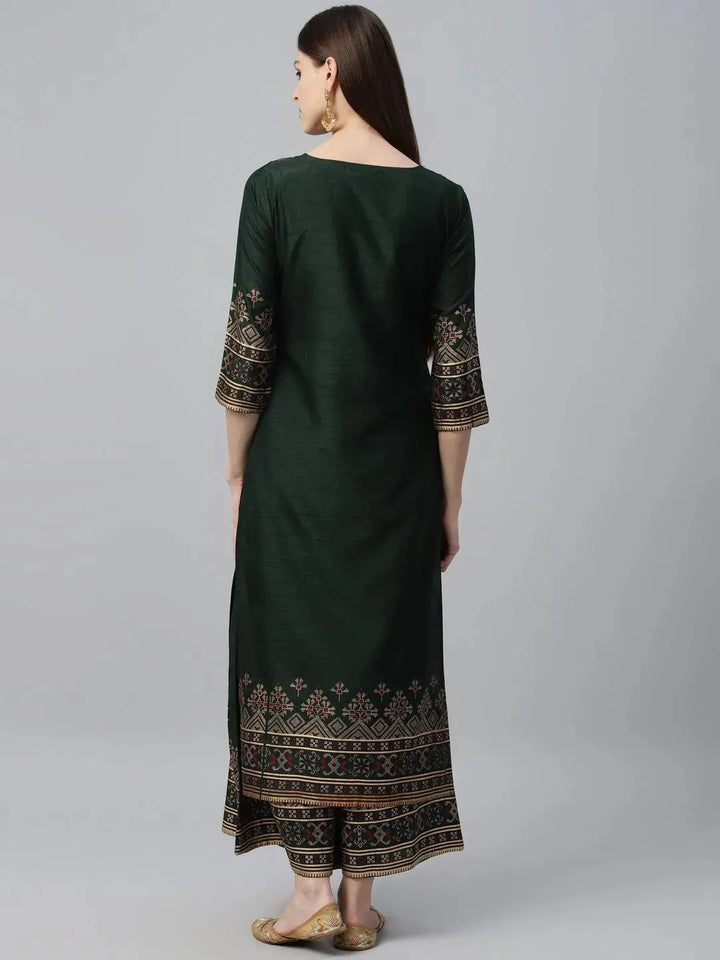 Green Printed Polyester Kurta Set - Libas