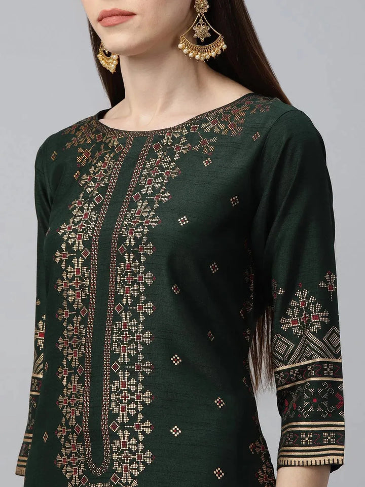 Green Printed Polyester Kurta Set - Libas