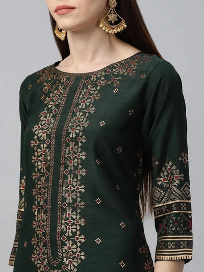 Green Printed Polyester Kurta Set - Libas