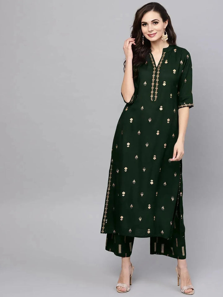 Green Printed Rayon Kurta Set - Libas