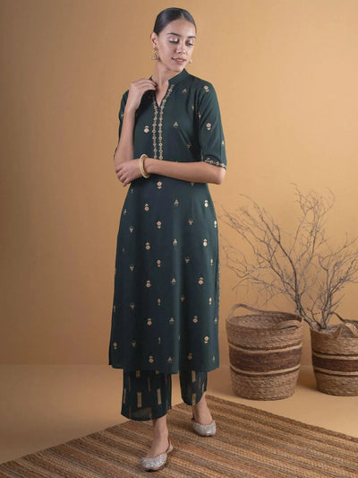 Green Printed Rayon Kurta Set - Libas