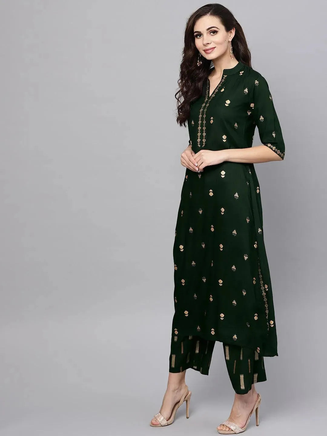 Green Printed Rayon Kurta Set - Libas