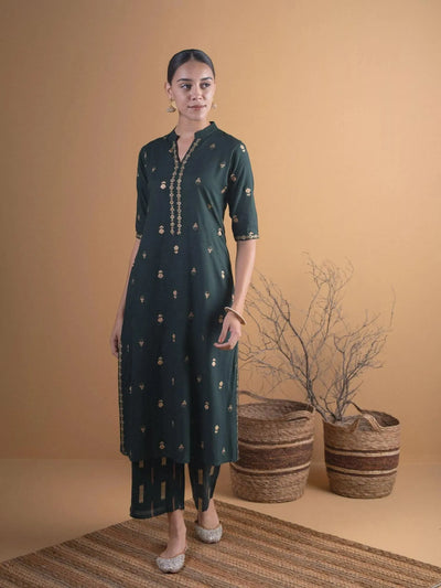Green Printed Rayon Kurta Set - Libas
