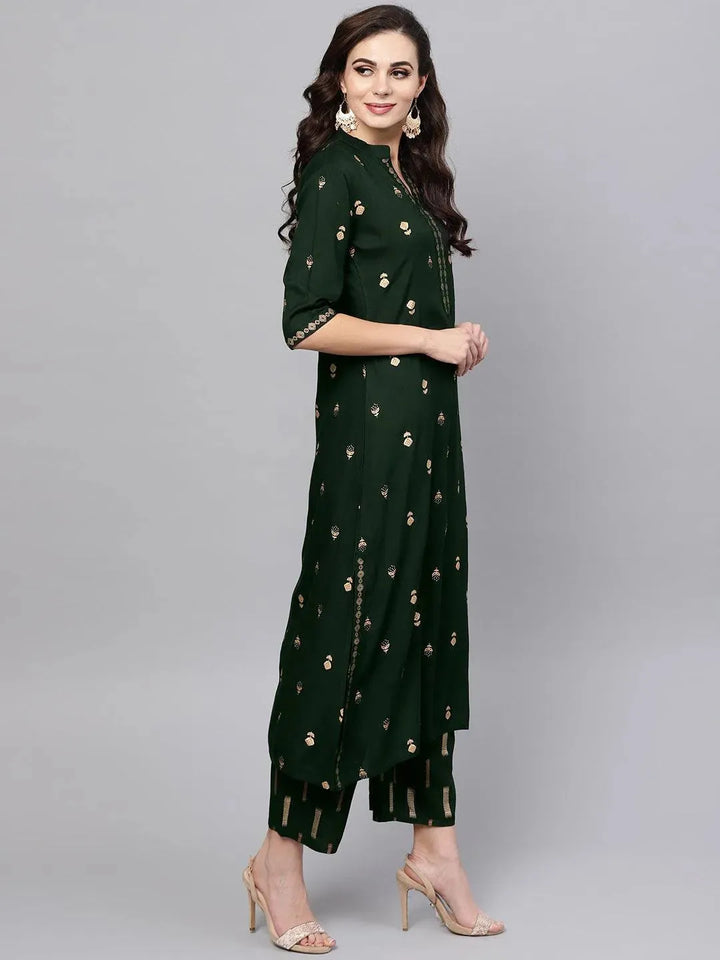 Green Printed Rayon Kurta Set - Libas