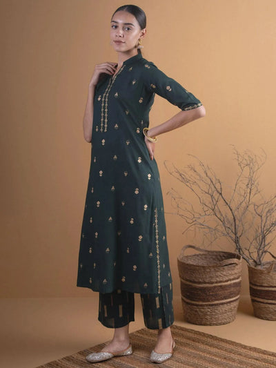 Green Printed Rayon Kurta Set - Libas