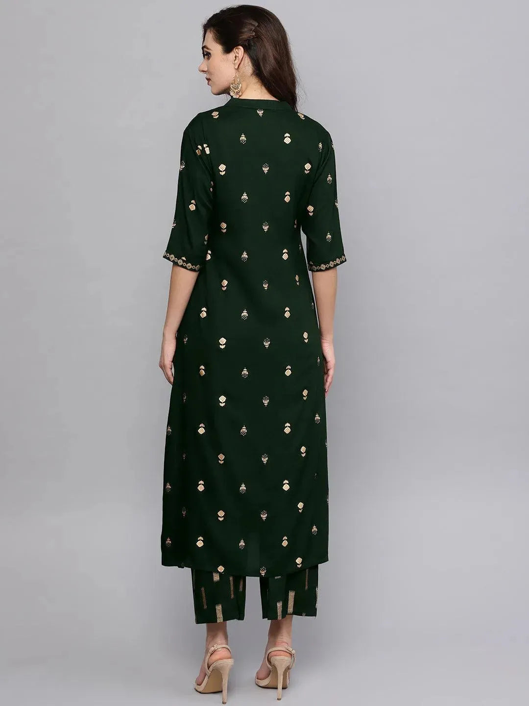 Green Printed Rayon Kurta Set - Libas