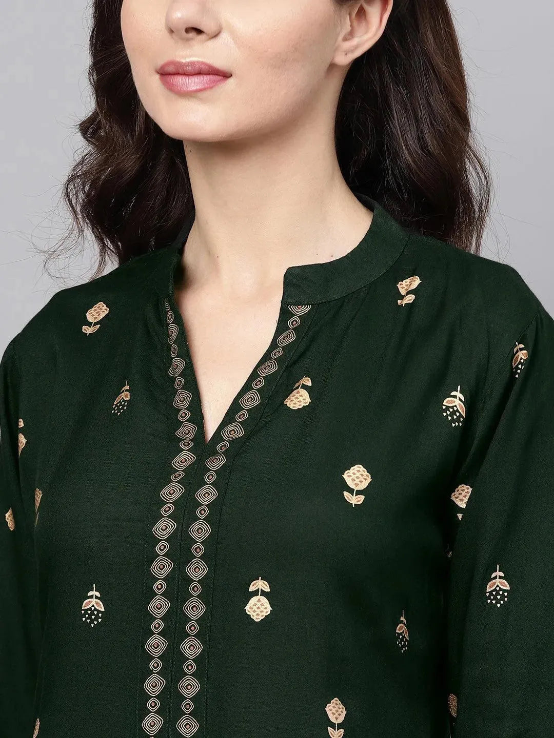 Green Printed Rayon Kurta Set - Libas 