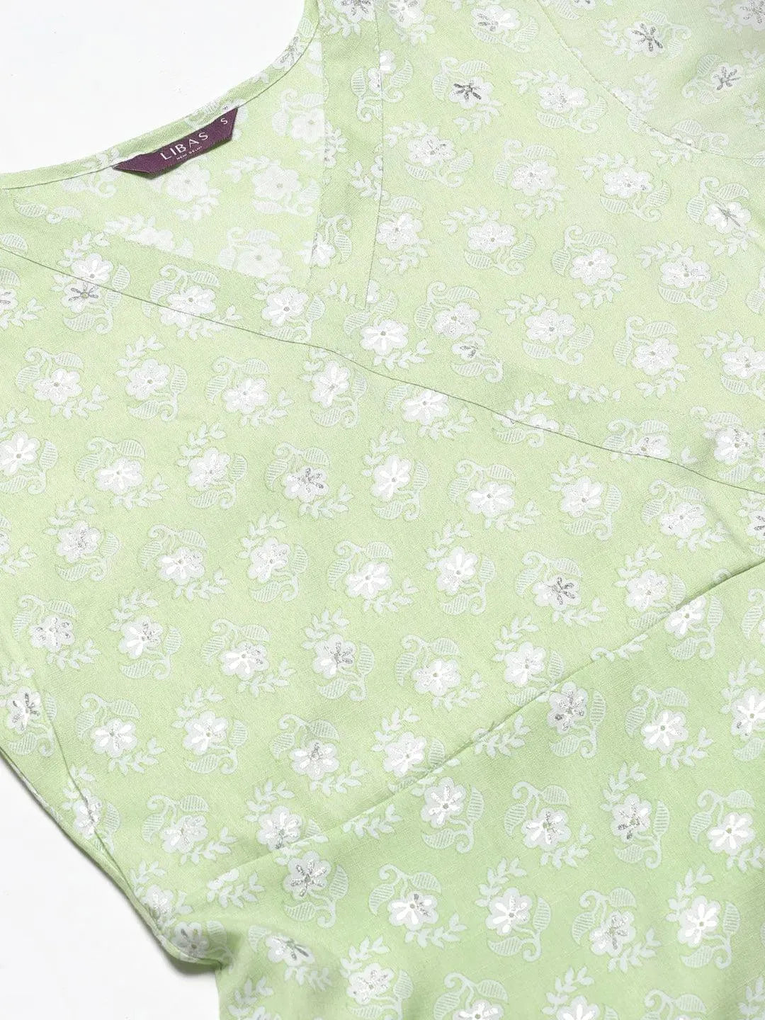 

Green Printed Rayon A-Line Kurta With Trousers