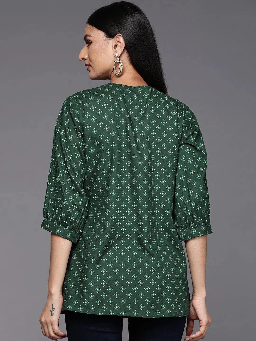 Green Printed Rayon A-Line Kurti - Libas 