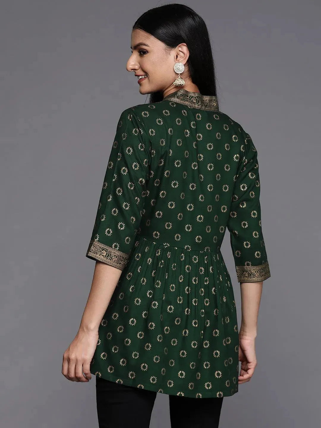 Green Printed Rayon A-Line Kurti - Libas