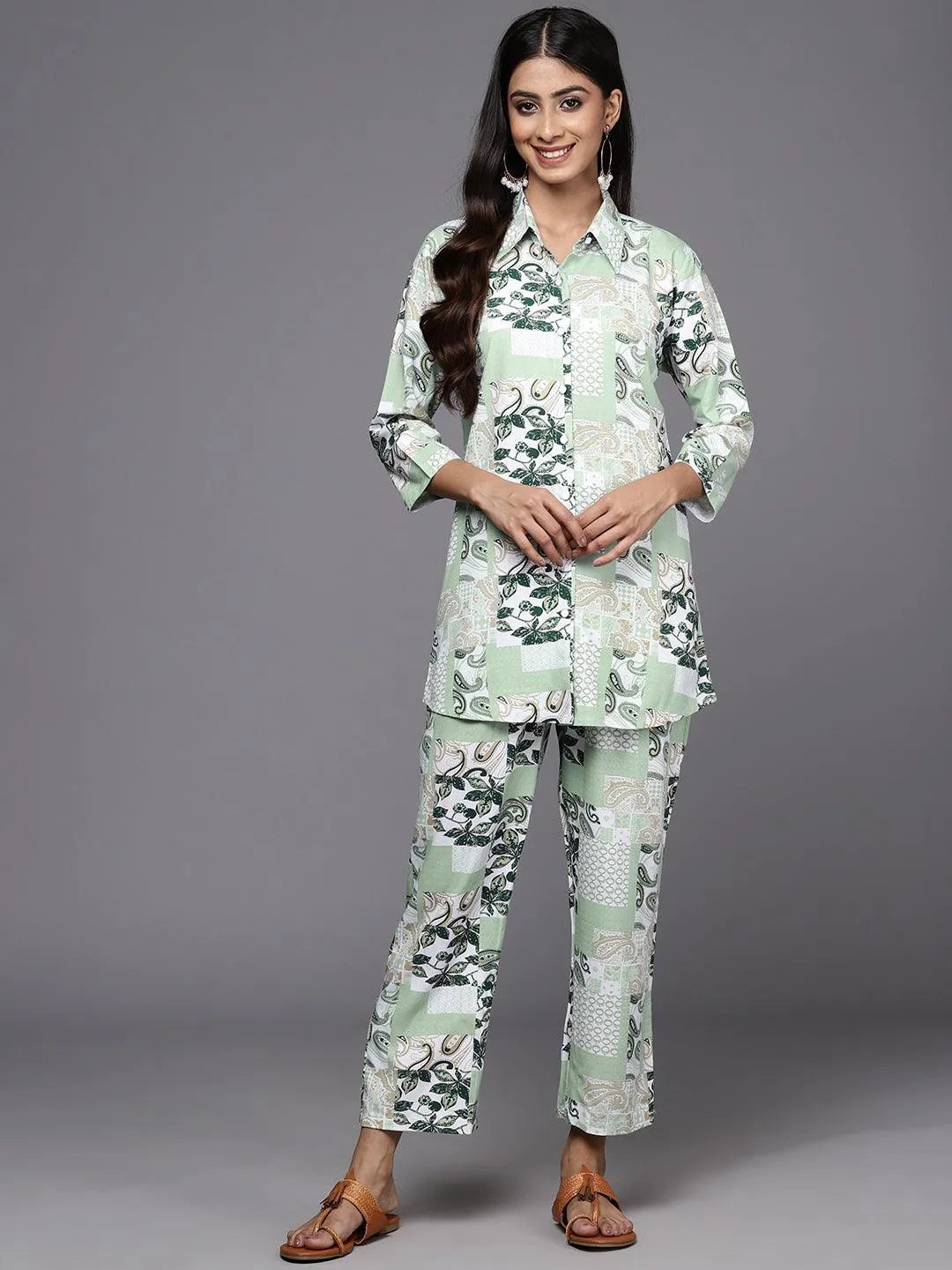 Green Printed Rayon Co-Ords - Libas 