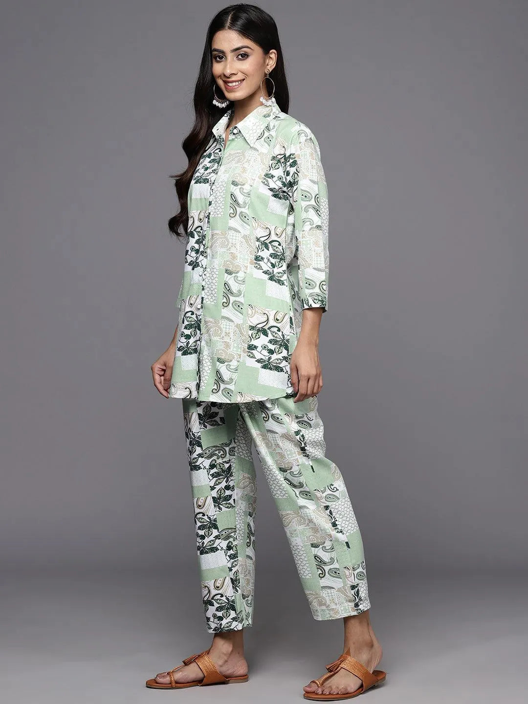 Green Printed Rayon Co-Ords - Libas 