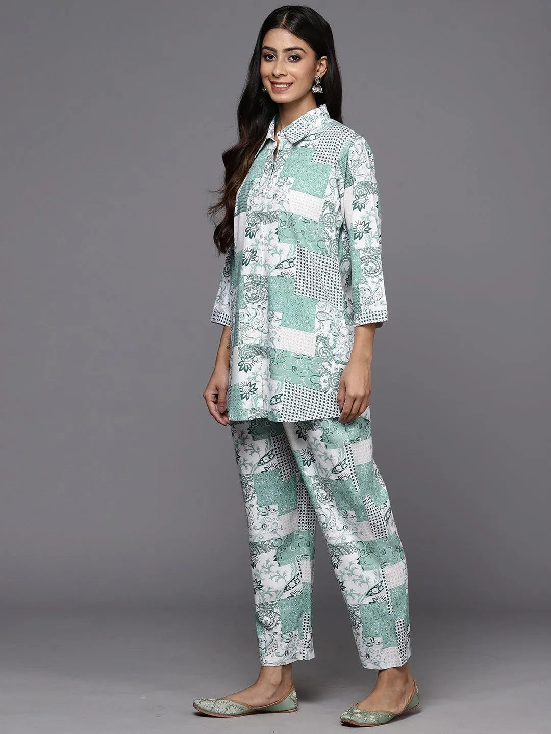 Green Printed Rayon Co-Ords - Libas 