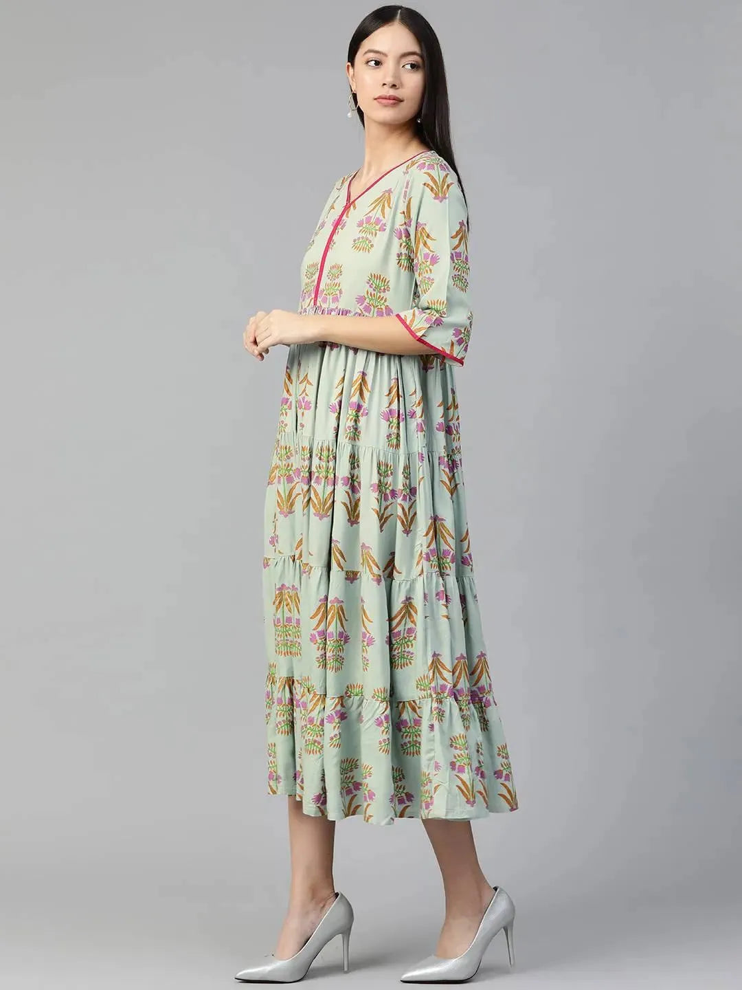 

Green Printed Rayon Dress
