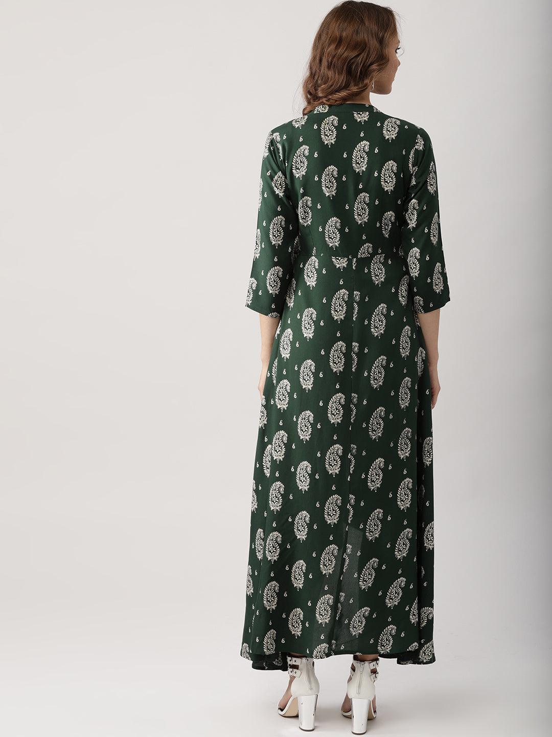 Green Printed Rayon Dress - Libas