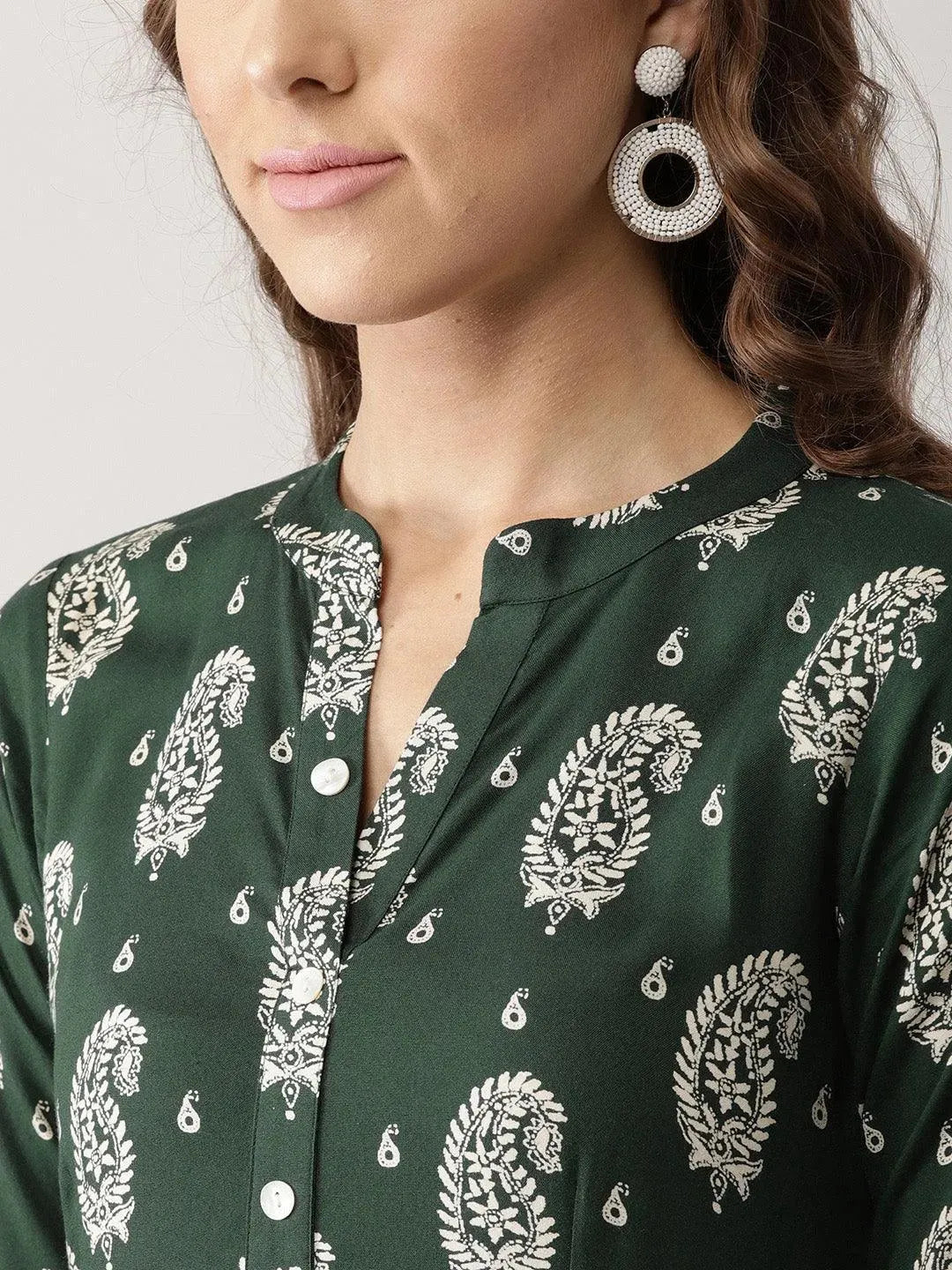 Green Printed Rayon Dress - Libas