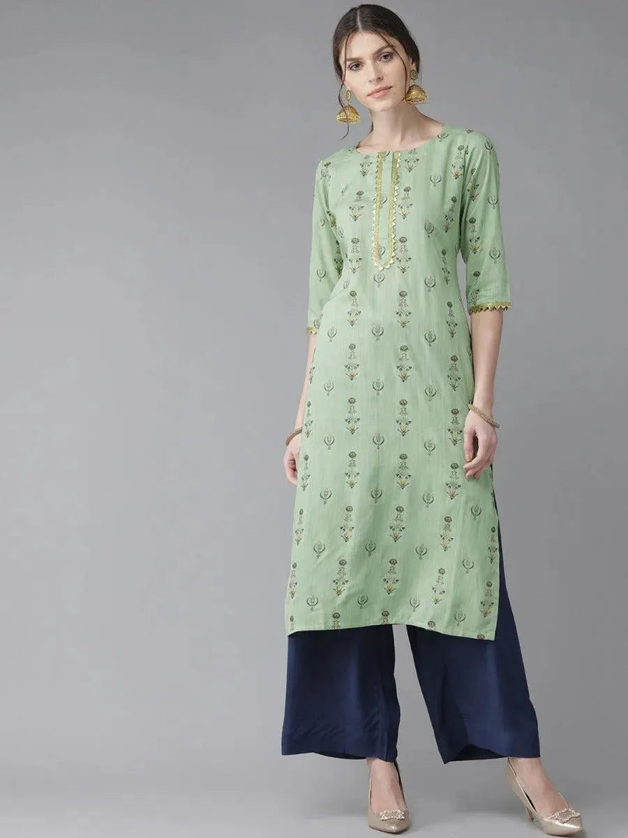 Green Printed Rayon Kurta - Libas