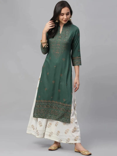 Green Printed Rayon Kurta - Libas