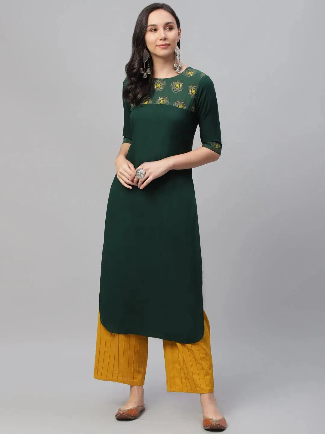 Green Printed Rayon Kurta - Libas