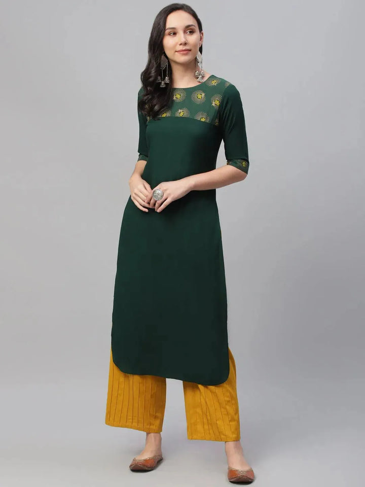 Green Printed Rayon Kurta - Libas