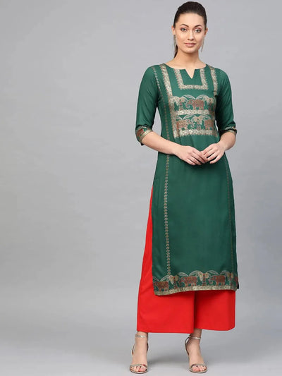 Green Printed Rayon Kurta - Libas