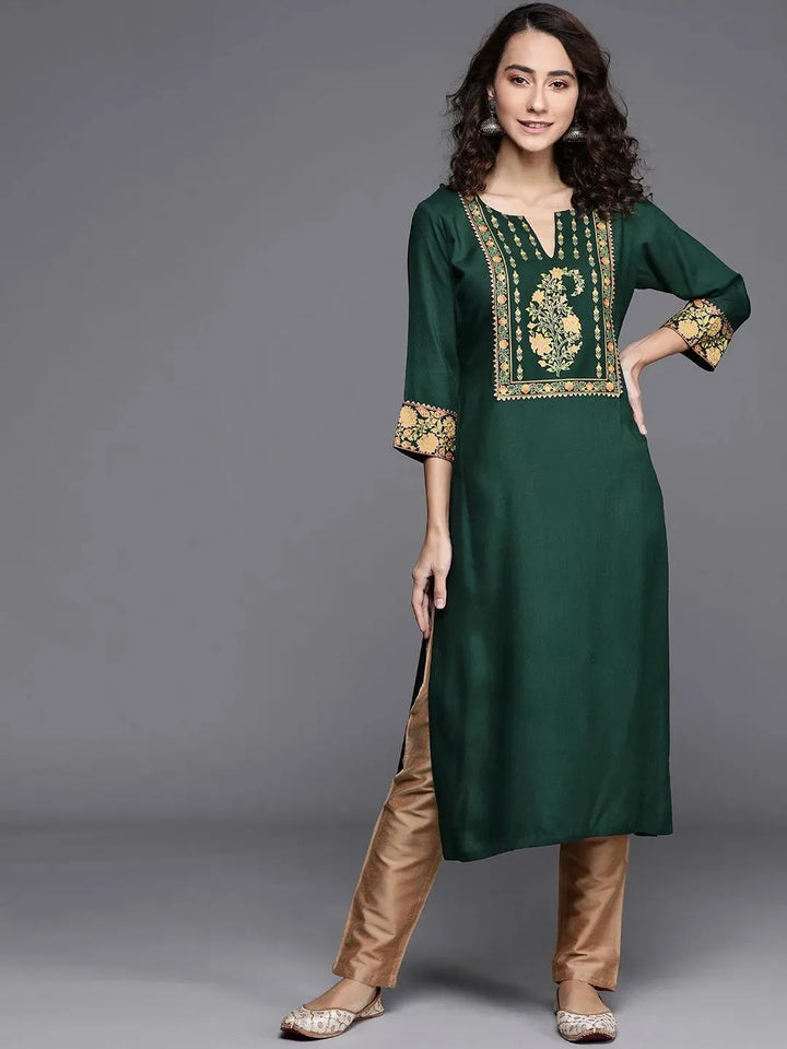 Green Printed Rayon Kurta - Libas