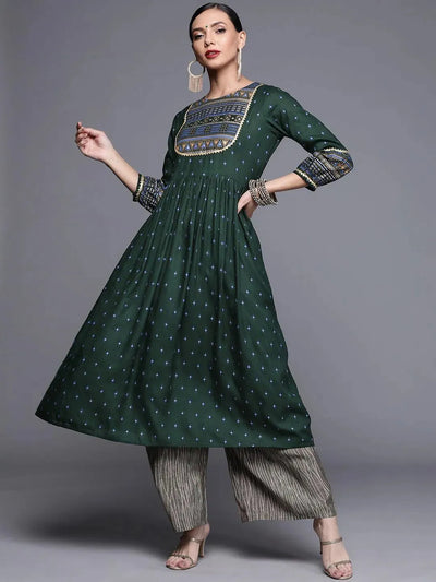 Green Printed Rayon Kurta - Libas